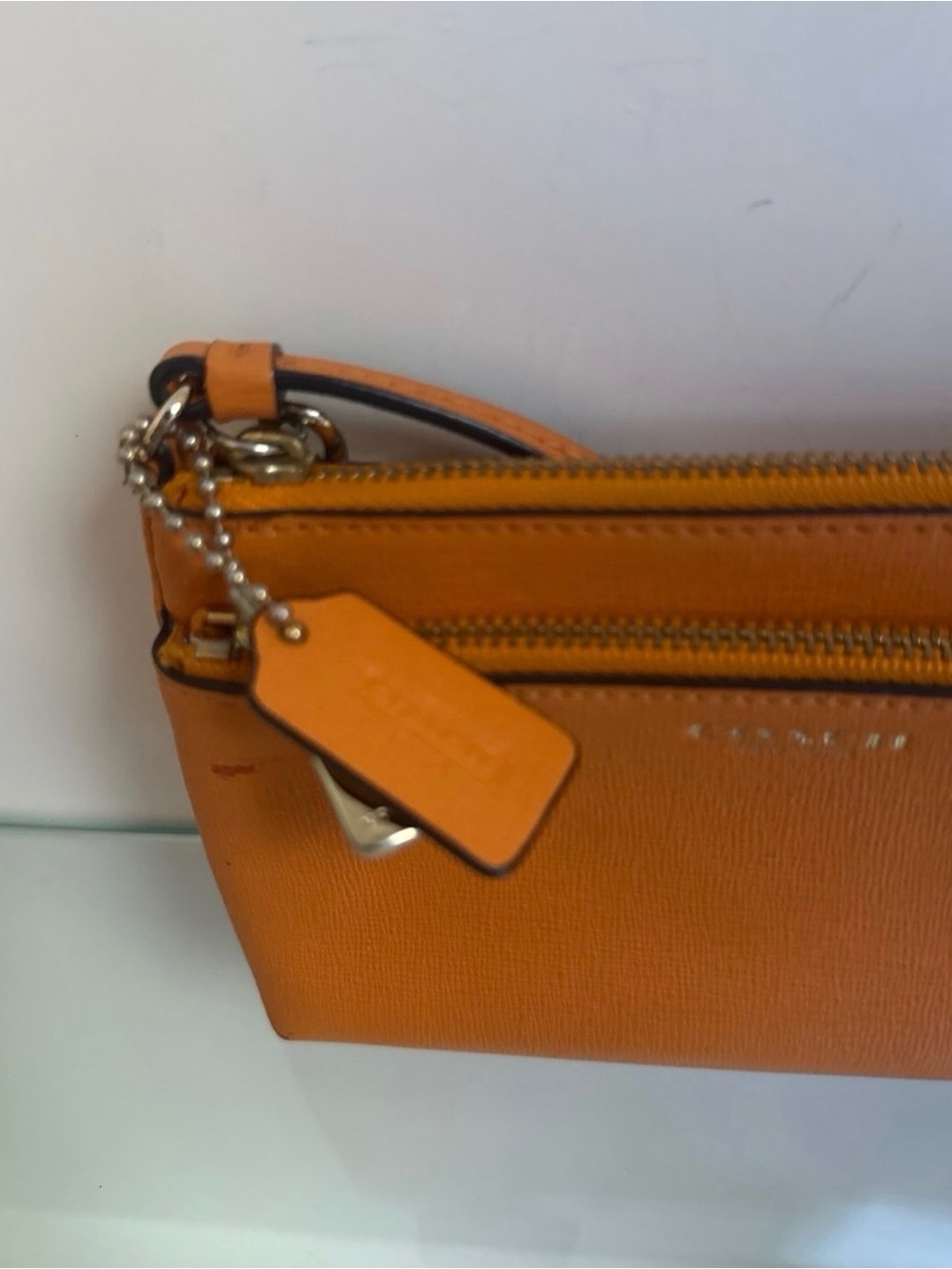 Coach Orange Leather Double-Zip Wristlet - Picture 3 of 5
